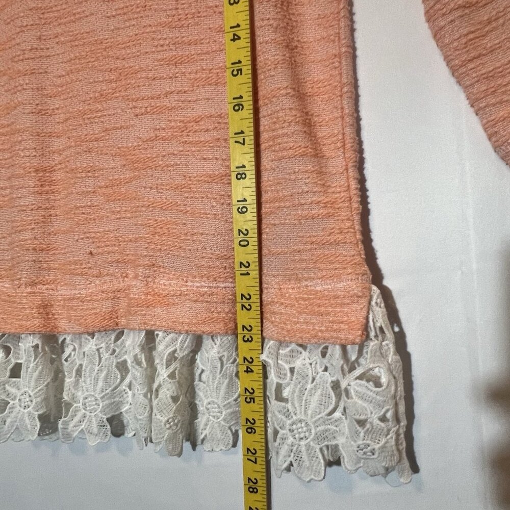 Anthropologie Sunday in Brooklyn Sweater Size PS Women’s Lace-Hem Coral - Picture 8 of 8
